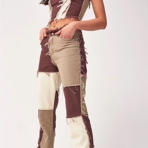 Jaded London Brown Patchwork Denim Boyfriend Jeans